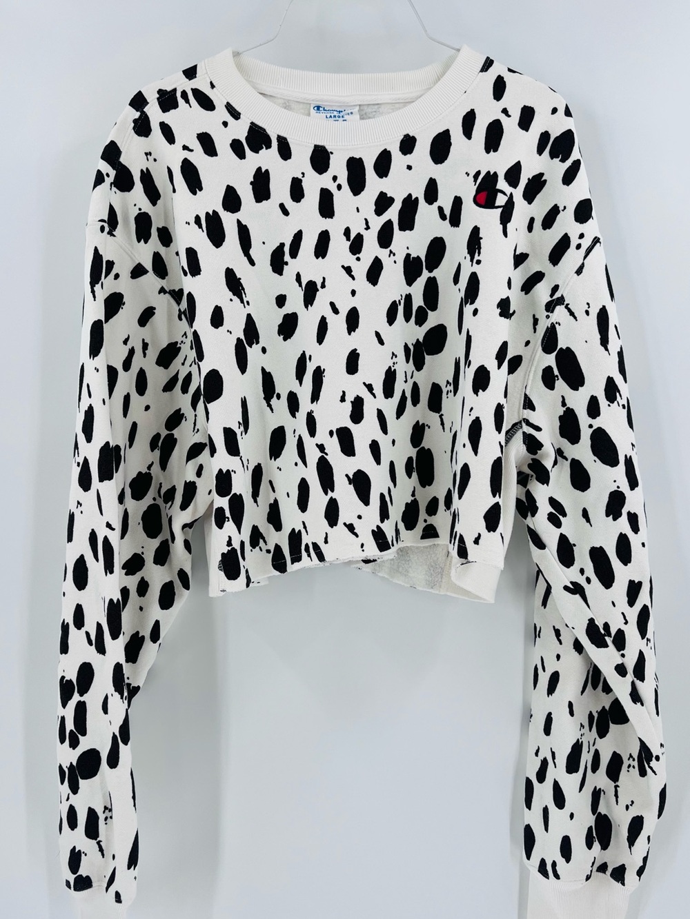 Champion Reverse Weave Dalmatian Print Cropped Sweatshirt large - Picture 2 of 12